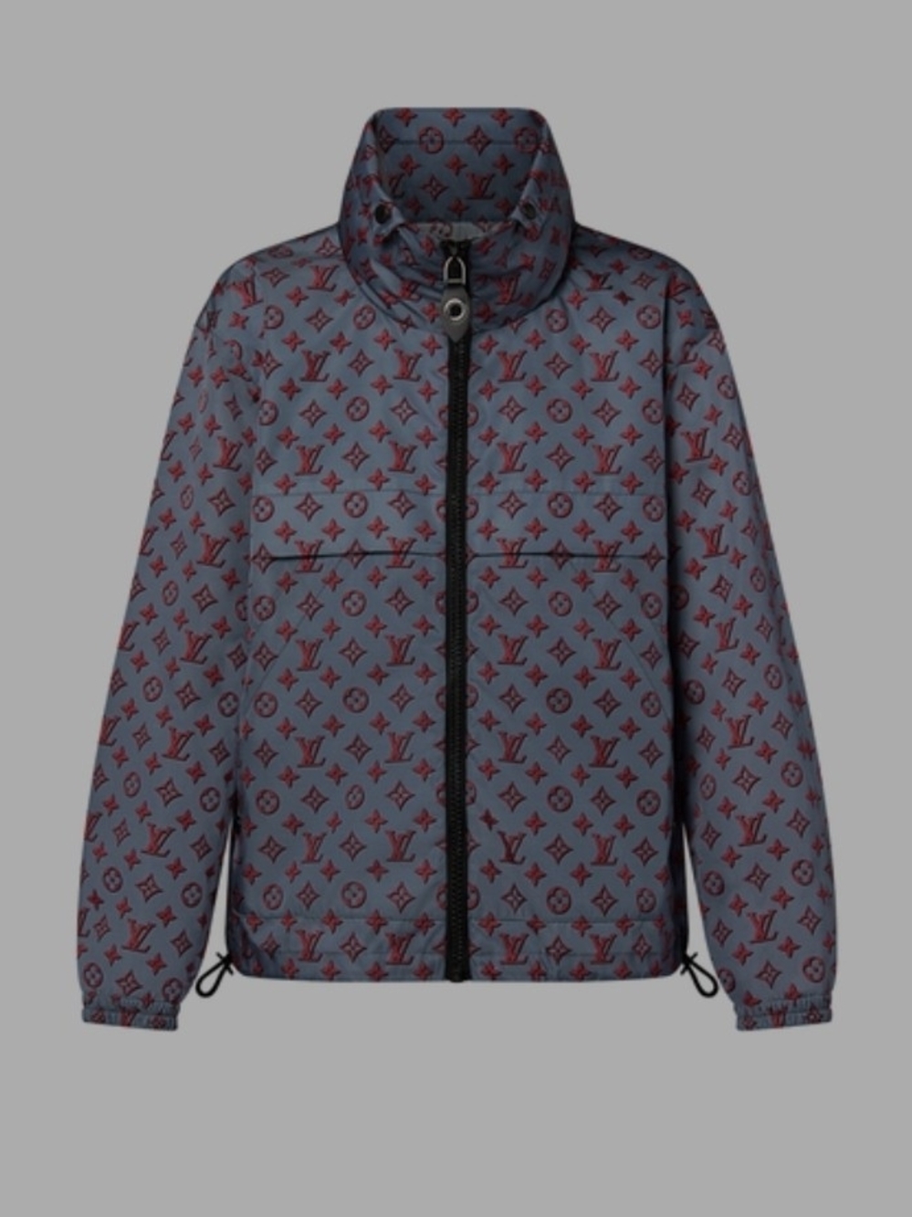 Louis Vuitton Monogram Quilted Jacket in Slate Blue with Burgundy Logo
